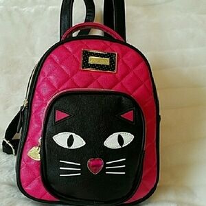 NWT Betsey Johnson pink & black kitty cat backpack